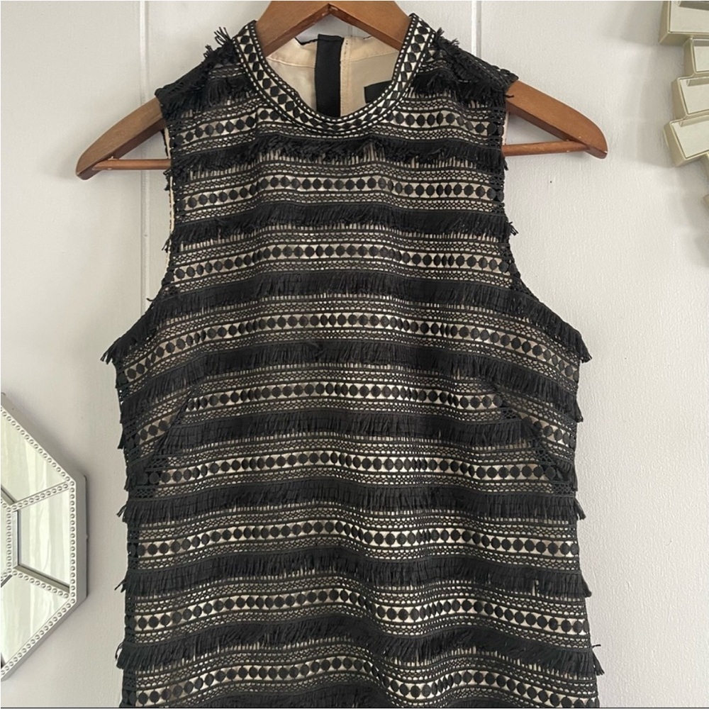 J Crew Black & Nude Fringe Lace Sheath Dress